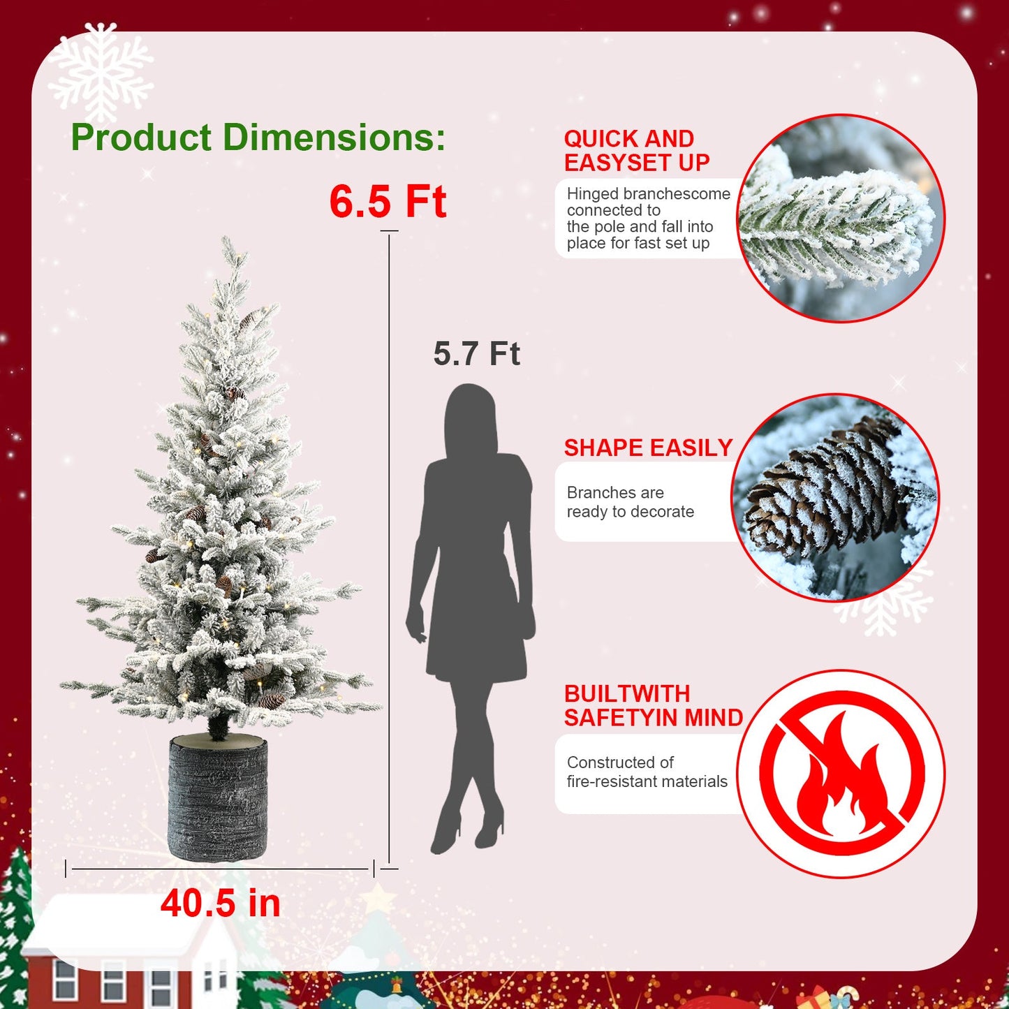 ⭐ “Premium Flocked Christmas Tree with Warm LED Lights – Realistic, Fluffy & Snow-Kissed (2ft–6ft)”