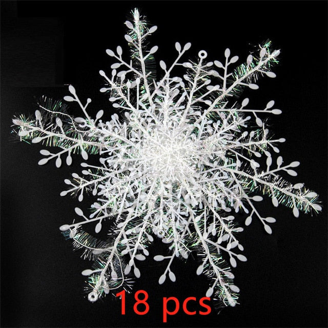 3/9/18/30pcs Christmas Tree Decoration Snowflakes 11cm White Plastic Artificial Snow Christmas Decor Home New Year Party Decor