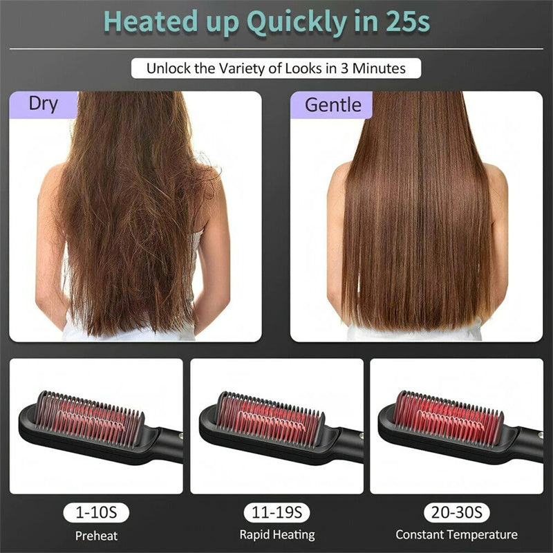 2-in-1 Hair Straightener & Curler Hot Comb Ion Brush
