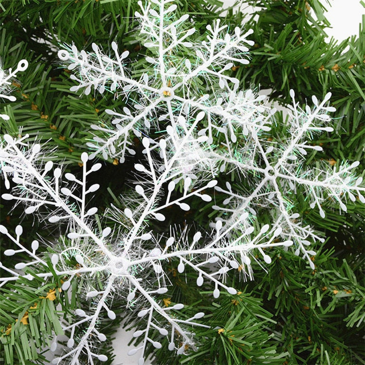 3/9/18/30pcs Christmas Tree Decoration Snowflakes 11cm White Plastic Artificial Snow Christmas Decor Home New Year Party Decor