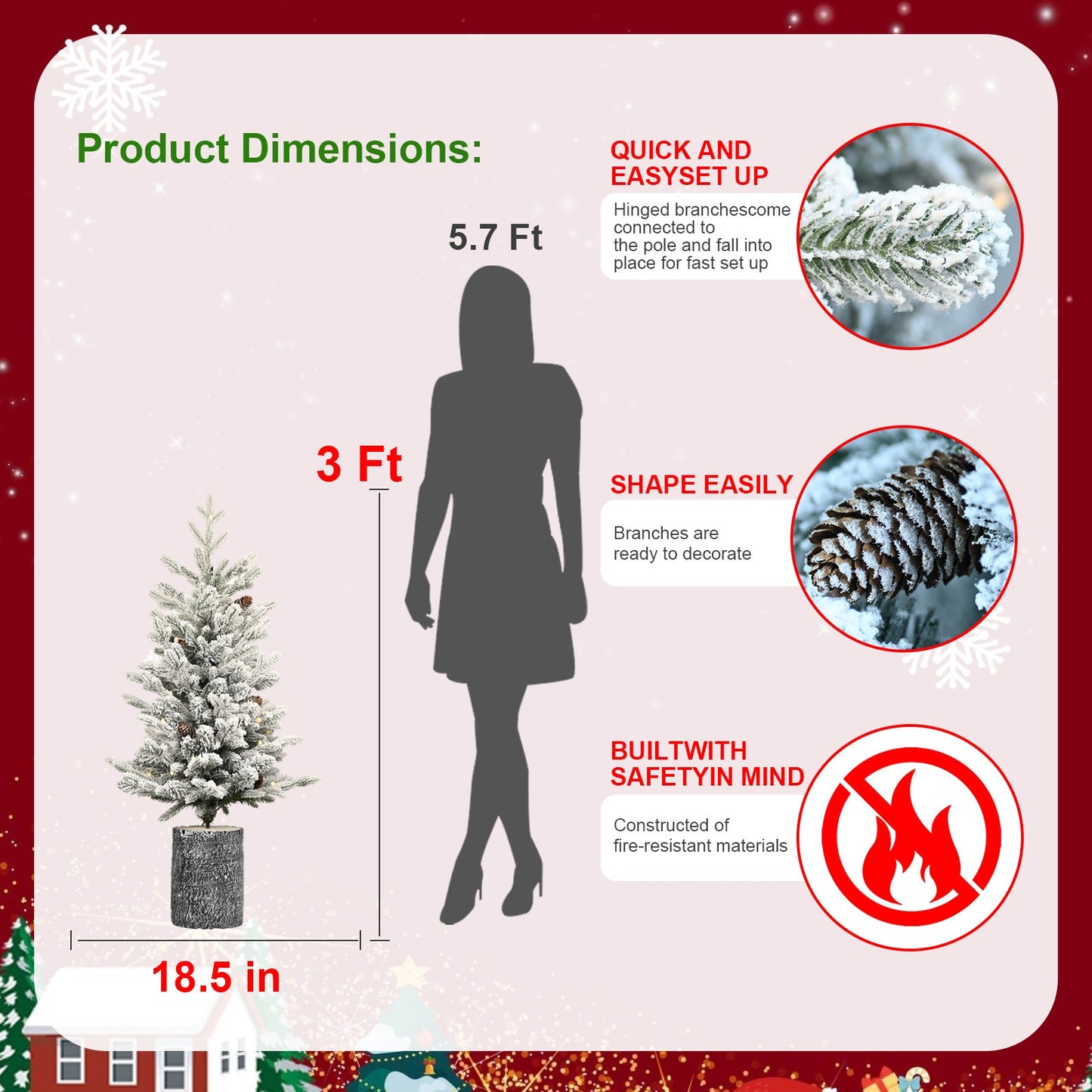 ⭐ “Premium Flocked Christmas Tree with Warm LED Lights – Realistic, Fluffy & Snow-Kissed (2ft–6ft)”