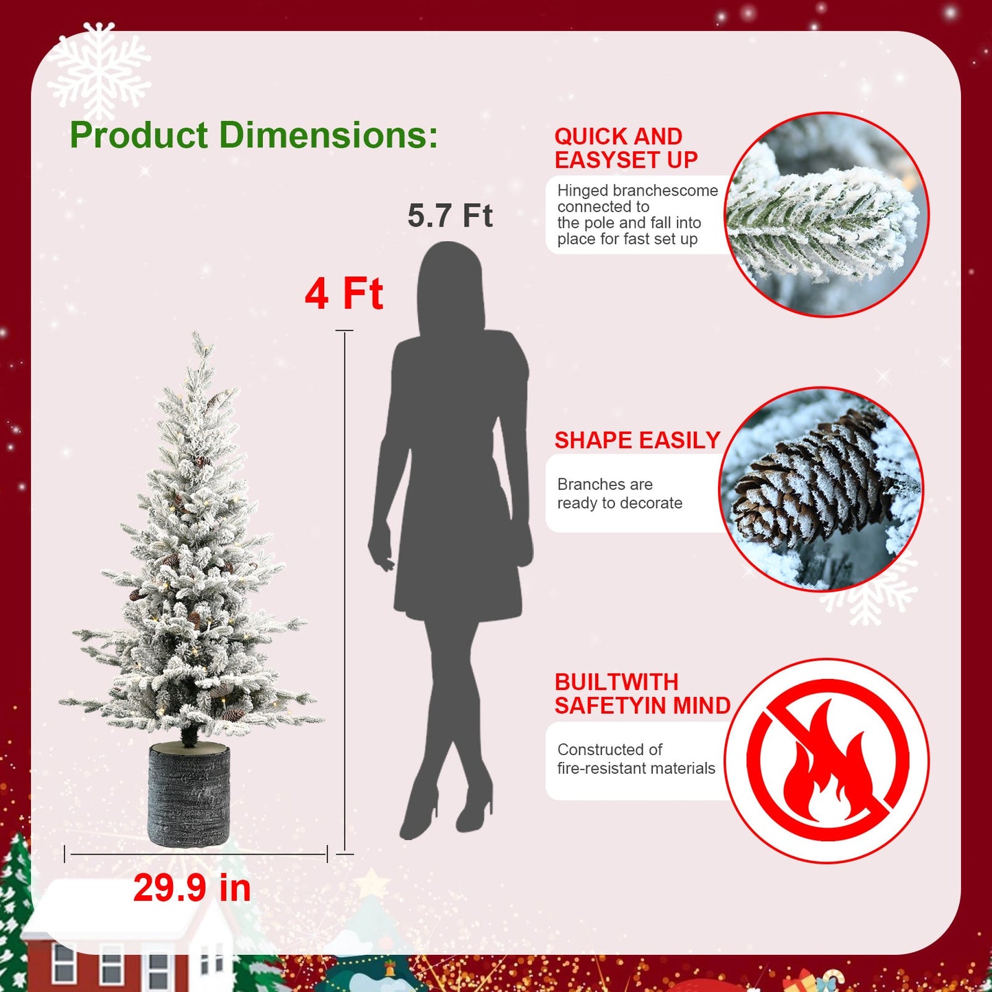 ⭐ “Premium Flocked Christmas Tree with Warm LED Lights – Realistic, Fluffy & Snow-Kissed (2ft–6ft)”
