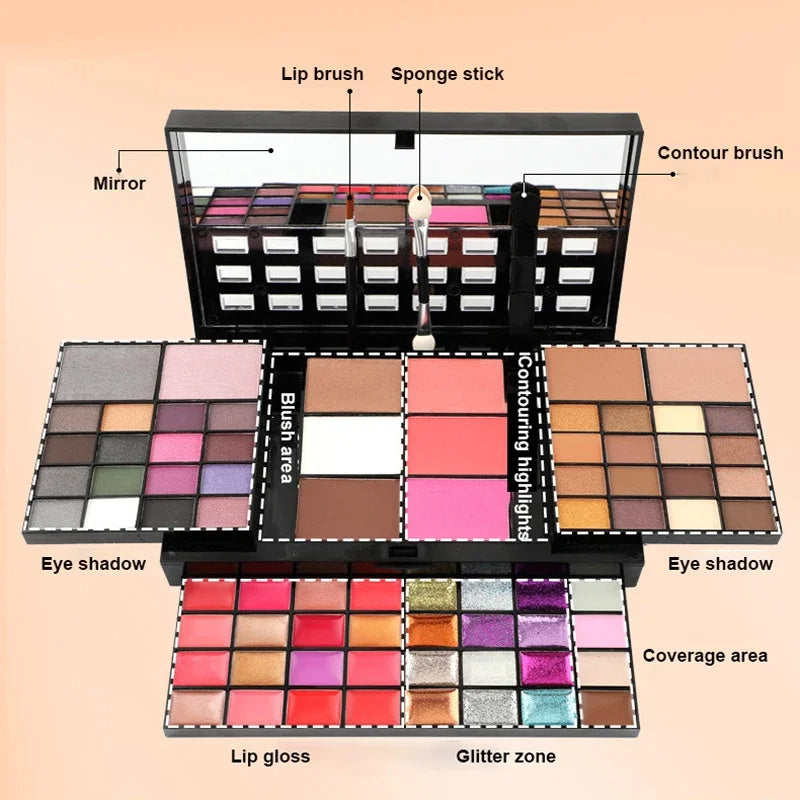 74-Color Makeup Set with Lip Gloss, Blush & Eyeshadow