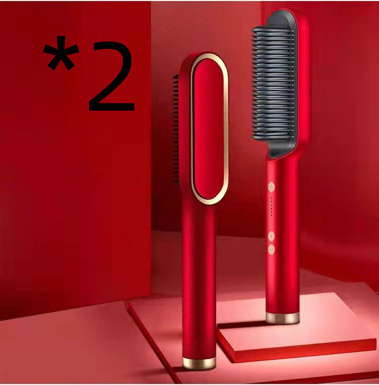 2-in-1 Hair Straightener & Curler Hot Comb Ion Brush
