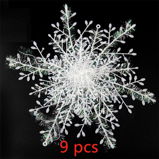 3/9/18/30pcs Christmas Tree Decoration Snowflakes 11cm White Plastic Artificial Snow Christmas Decor Home New Year Party Decor