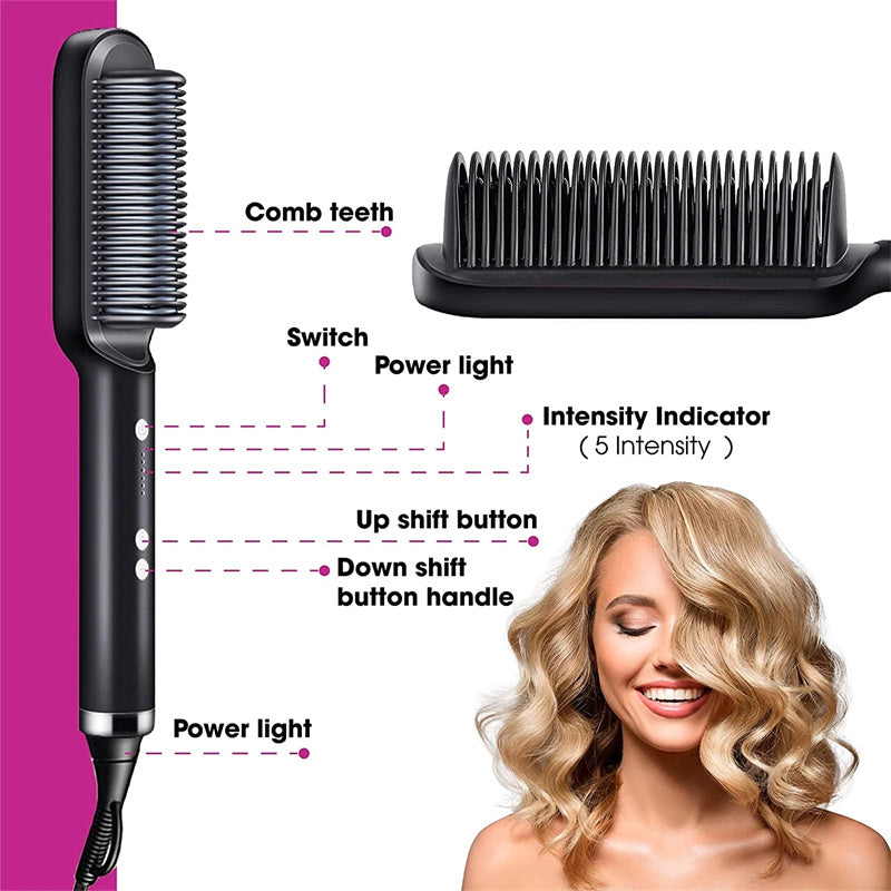 2-in-1 Hair Straightener & Curler Hot Comb Ion Brush