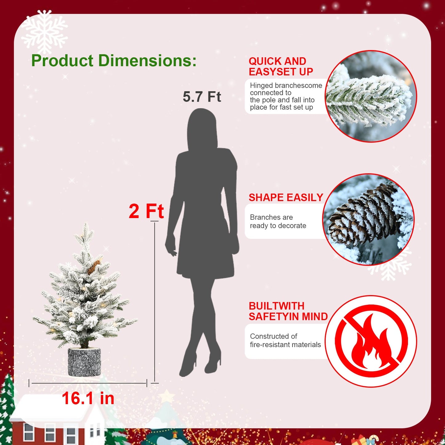 ⭐ “Premium Flocked Christmas Tree with Warm LED Lights – Realistic, Fluffy & Snow-Kissed (2ft–6ft)”